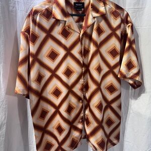 Men's Retro Brown Oversized Geometric Shirt